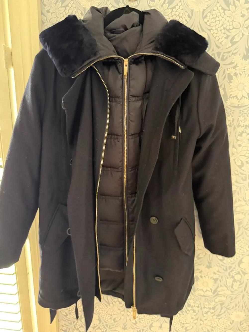 Navy 2:1 Wool Jacket with Removable Puffer Jacket Liner - Size Small
